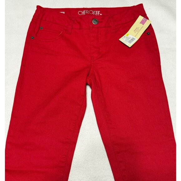 New Girls Cherokee Skinny Red Denim Jeans Size 14 Adjustable Waist - Picture 6 of 9